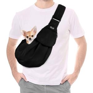 Lukovee Pet Sling, Hand Free Dog Sling Carrier Adjustable Padded Strap Tote Bag Breathable Cotton Shoulder Bag Front Pocket Safety Belt Carrying Small Dog Cat Puppy Machine Washable (Black, S)