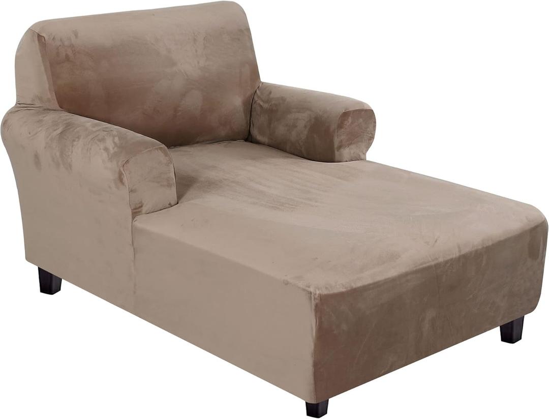 H.VERSAILTEX Velvet Chaise Lounge Cover - High Stretch Slipcovers for Living Room, Luxury Velvet Dog Covers, Machine Washable, Taupe, 52"D x 32"W x 28"H