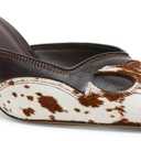 Pointed Toe Mules for Women Suede Slip On Kitten Heels Pumps with Stitching Flame Design Backless Wedding Dress Daily Pump Shoe for Party (9.5, Cow Print)