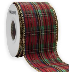 HATIANGE Christmas Wired Edge Plaid Ribbon Red Green Gold Gingham for Christmas Tree Wreath Gift Wrapping, Crafts, and Decorations 2.5" X 11Yards