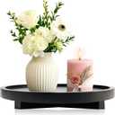 Large Decorative Wooden Tray for Kitchen Counter Bathroom Sink Vanity Trays Round Wood Riser Candle Pedestal Stand for Perfume Soap Tray Round Dining Coffee Table Modern Farmhouse Decor Tray (12 Inch, Black)