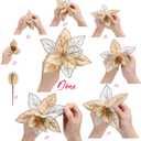 Sea Team 6-Pack Artificial Glitter Poinsettia, Magnolia Flower Sticks, Christmas Flower Ornaments, Floral Stems, Picks, Branches, Xmas Tree Decorations for Holiday, Party, Wedding, 10-inch, Blue