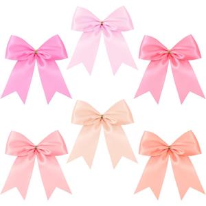 Easter Pastel Tie Bows Satin Ribbon Bows with Twist Tie Craft for Easter Gift Wrapping Baby Shower Wedding Birthday (6 x 6 Inch, Pink)