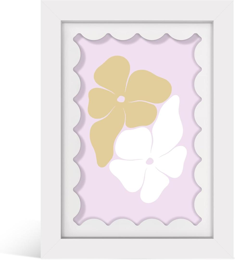5x7 Picture Frame with Real Glass, Wooden cute 5 x 7 Photo Frame with Wavy Mat for Tabletop and Wall Hanging, White, 1 Pack