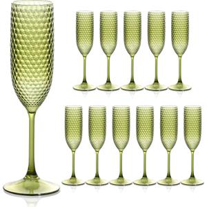 Plastic Champagne Flutes Champagne Glasses Unbreakable Wedding Toasting Glasses Reusable Diamond Liquor Glasses Crystal Clear Party Liquor Cups Vintage Drinking 5.5 OZ for Wedding (12, Green)
