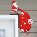 Bucherry 2025 Christmas Door Topper Funny Santa Front Top Door Corner Frame Sign Decor Home Wooden Christmas Cabinet Knob Covers Party Ornament Props Gift for Wall Window DIY