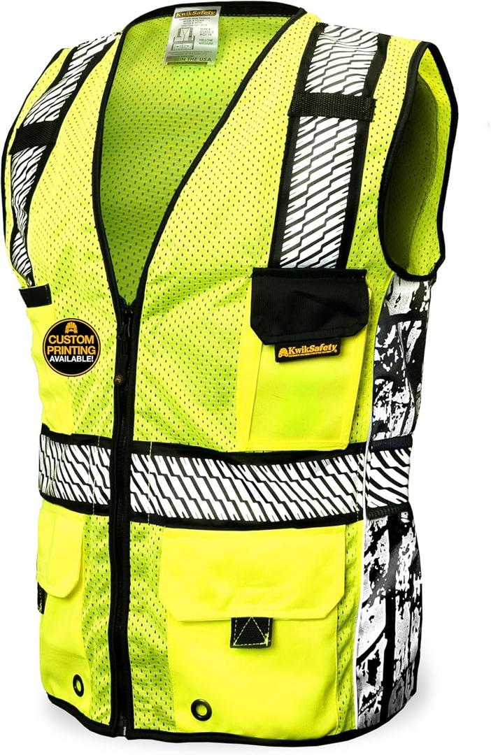 KwikSafety - Charlotte, NC - RoadBOSS Econ & Premium Safety Vest Class 2 Reflective Vest ANSI OSHA Safety Vest for Men (Small, Truck Tread Tape | Yellow)