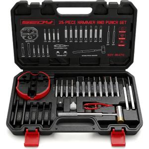 Premium Pin Punch Hammer Set: 25-Piece Punch Set and Hammer with Bench Block, Steel Roll Pin Punch Set, Pin Punches with Replaceable Face Hammer, Mechanical Repair Tool for Maintenance