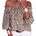 Teurkia Womens Summer Off Shoulder Blouse Floral Print 3/4 Sleeve Casual Chiffon Tops Shirts.M