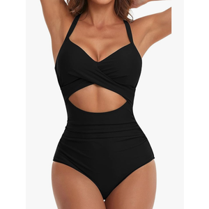 Eomenie Women's One Piece Swimsuits Tummy Control Cutout High Waisted Bathing Suit Wrap Tie Back 1 Piece Swimsuit, S