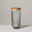 21oz Fluted Glass Tumbler with Wood Lid Green - Hearth & Hand™ with Magnolia