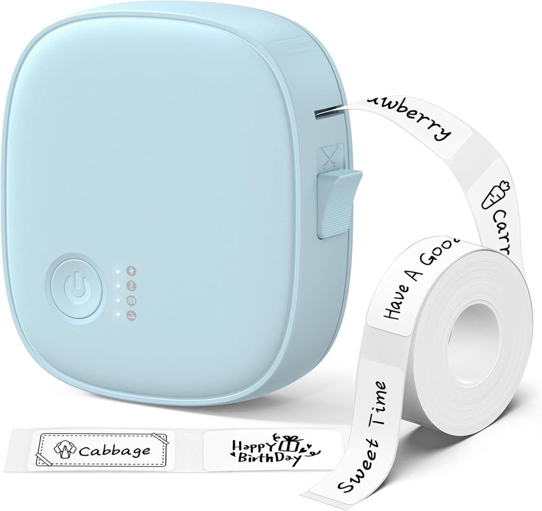 Mini Label Maker Machine with Tape AH-P05, Portable Bluetooth Mini Label Printer, Wireless Thermal Label Maker, Waterproof & Rechargeable, Built-in Cutter, for Home, Office, Kitchen  Blue