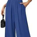 LOOKBOHO Women Dressy Casual Jumpsuits Elegant High Waist Side Ruched Romper Summer Short Sleeves Wide Leg Pants M