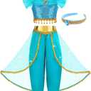 Aolliya Princess Costume for Girls Kids Arabian Princess Fancy Dress Up for Halloween Birthday Cosplay Party Carnival 4T