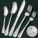 Meythway 40-Piece Vintage Carved Silverware Set for 8, Stainless Steel Flatware Set with Knife/Fork/Spoon, Cutlery Set for Home and Kitchen, Utensil Set with Dishwasher Safe