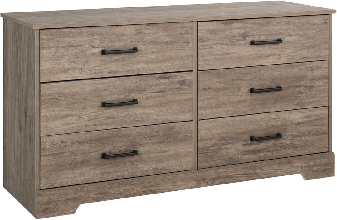 Prepac Rustic Ridge Farmhouse 6-Drawer Double Dresser, Brown Dresser for Bedroom, Chest of Drawers with 6 Storage Drawers, 53.25 wide x 18.25 deep x 28.5 tall, Brown
