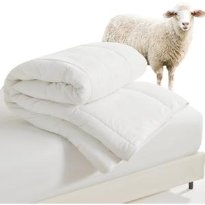 HOMBYS Lightweight Wool Comforter King Size - 100% Australian Wool Filling 120gsm, Breathable & Thin Duvet Insert for Hot Sleepers, 60s Cotton Shell, All Season Comfort, White