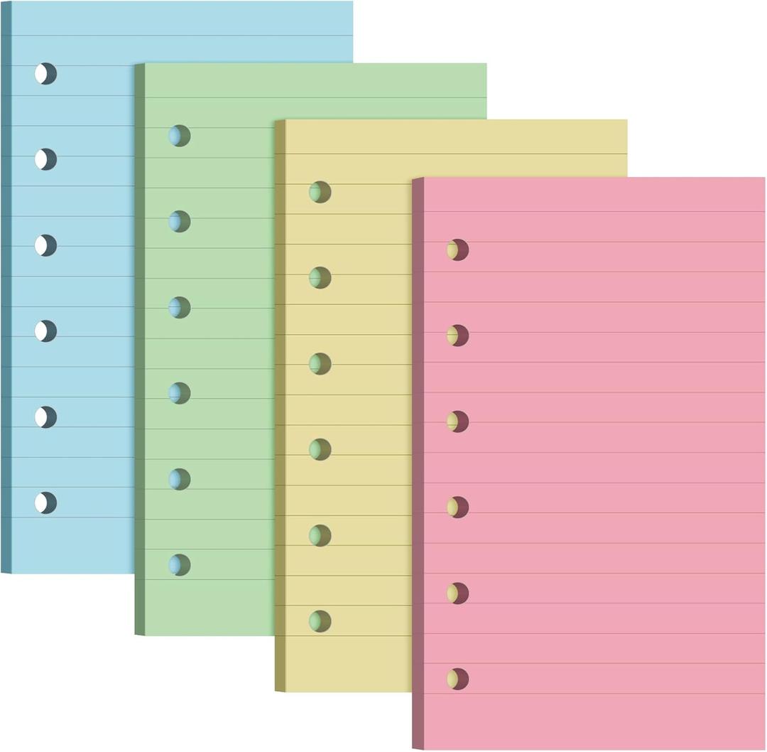 Ireer 6 Hole Mini Lined Paper Refill 200 Sheets Blank Planner Refills Loose Leaf Papers 3 x 5 Inches for Binders Planner Inserts Mini Ruled Filler Books Memo Papers Notebooks(Pink Blue Yellow Green)