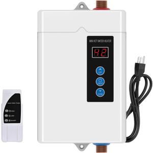Electric Tankless Water Heater, 110V, 3KW, Digital Display, Self-Modulating, Eco-Smart, Under Sink Application. (110V White)
