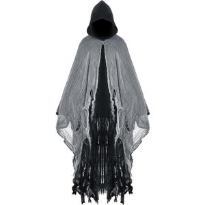 Geyoga Grim Reaper Costume Scary Hooded Cape Witch Costume Hooded Cape for Adult Women Man Cosplay Props (Small, Black)
