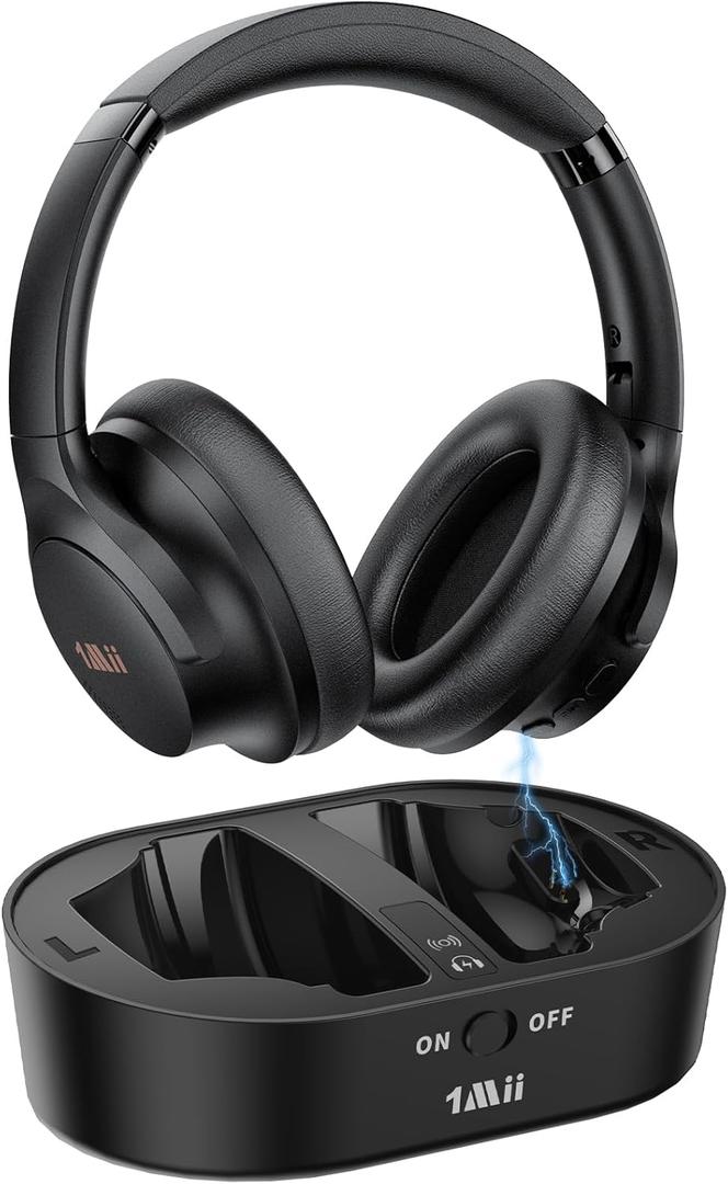 1Mii ClearLinkTV H3 Wireless Headphones for TV Watching for Seniors with Transmitter Charging Base, Plug and Play, 2.4G Low Latency, 75H Play Time, Works with TV Optical, AUX, RCA Audio Out Jack