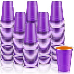 Lounsweer 100 Pcs 16 oz Disposable Party Cups Plastic Heavy Duty Drinking Water Cups for Graduation Baby Shower Wedding BBQ Birthday Picnic Party Supplies (Purple)