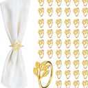 CEYAZYE Gold Napkin Rings Set of 50, Leaf Napkin Holders Buckles for Table Decor, Bulk Shiny Zinc Alloy Delicate Ring for Dinner Parties Wedding Kitchen Banquet Thanksgiving Christma Special Events