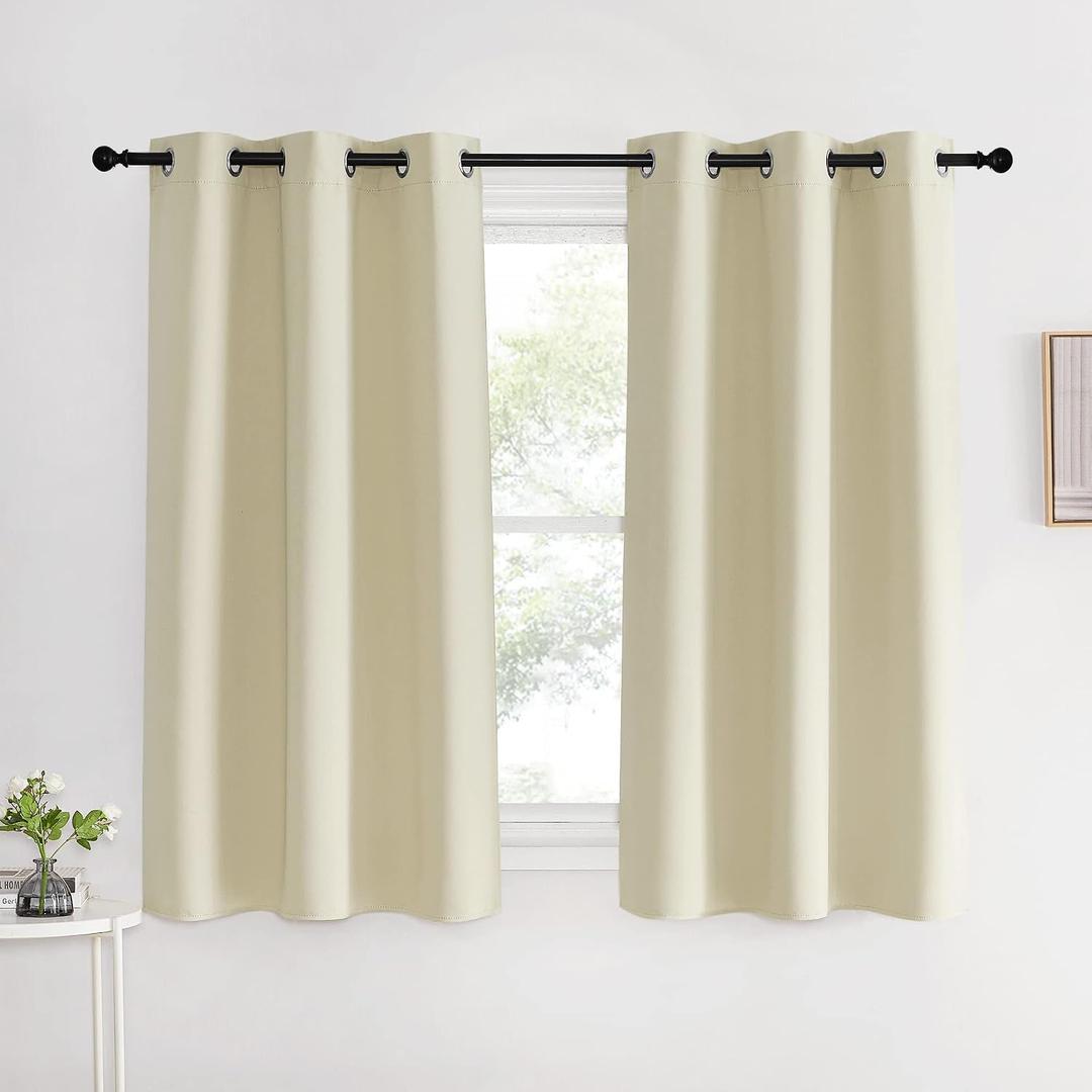 NICETOWN Kitchen Curtains, Short Curtains for Bedroom Windows, Beige, 42" W by 60" L, 1 Pair, Thermal Insulated Room Darkening Curtain Panels for Girls Room, Cafe