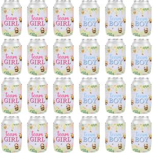 Serencatcher What Will Baby Bee Gender Reveal Party Decoration, 24pcs Bee Gender Reveal Can Cooler Team Boy Team Girl Can Sleeve for What It Will Bee Gender Reveal Baby Shower Party Supplies