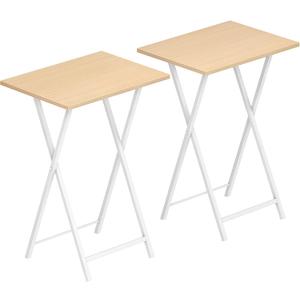 HOOBRO Folding TV Tray Tables, Set of 2 Side Table for Small Space, Industrial Snack Tables for Eating at Couch, Stable Metal Frame, Easy Assembly, Space Saving, Natural and White WN25BZ01, 18.9"L x 14.2"W x 26.2"H