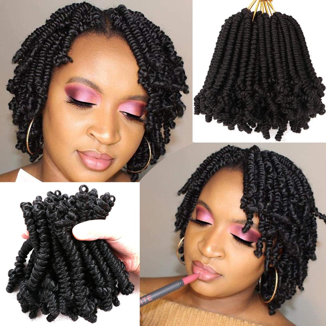 8 Packs Short Bob Spring Twist Crochet Hair 6Inch Pretwisted Passion Twist Hair Pre Looped Crochet Braids Hair for Black Women (6 Inch, 1B#)