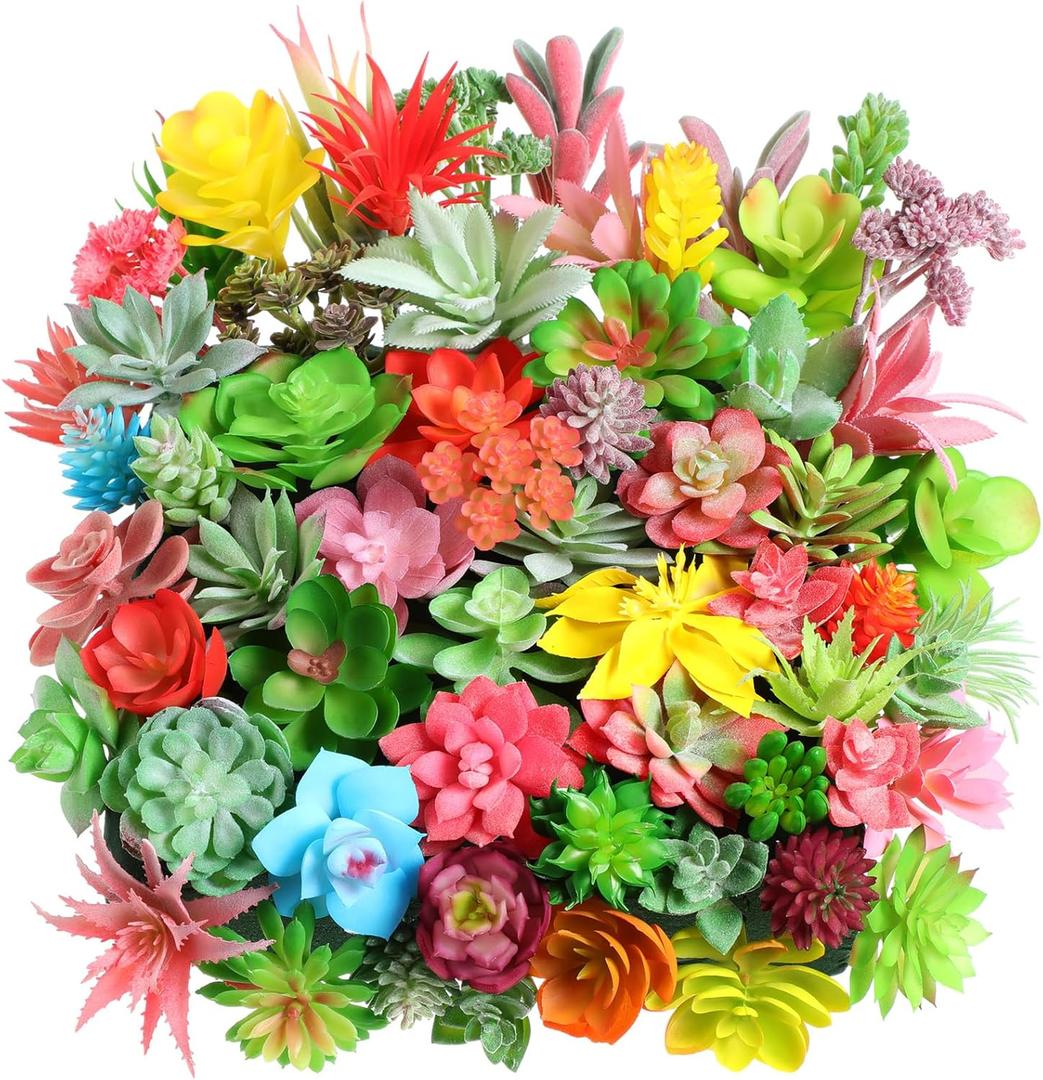 WILLBOND 100 Pcs Succulents Plants Artificial Fake Succulents Bulk Artificial Succulents Unpotted Realistic Plants Assorted Textured Succulent Succulent Plastic Cactus Stems Decoration (Fresh Style)