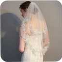 2 tier Lace Wedding Veils for Brides Short Waist Length Bridal Veil With Comb for Brides (White)