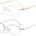 2 Pack Semi-Rimless Reading Glasses for Women, Lightweight Metal Frame Blue Light Blocking Reading Glasses Women