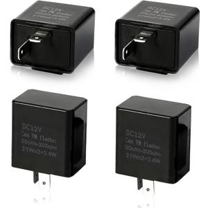 2 x 4 PCS Car FM Plug and Play Flasher Relay, DC 12V 2-pin Adjustable Frequency Turn Signal Flasher Relay, Portable Back Clip Hazard Warning Accessory, for Most Cars and Motorcycles (Black)