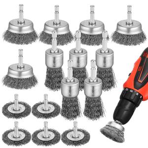Operitacx 15 Pcs Drill Wire Brush Set with 3.54 Inch Stainless Steel Wire Wheel for Cleaning Rust Paint and Metal Surfaces 1/4 Inch Hex Shank Rotary Brushes for Electric Drill Attachment