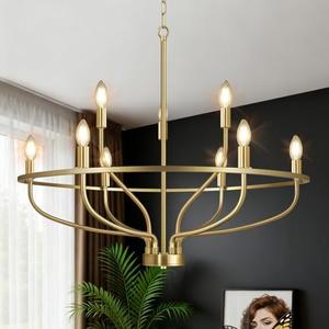30" Gold Chandelier, 9-Light Modern Farmhouse Chandelier for Dining Room Lighting Fixtures Hanging, Candle Chandelier Light for Living Room, Kitchen Island, Bedroom and Entryway (Bulbs Not Included)