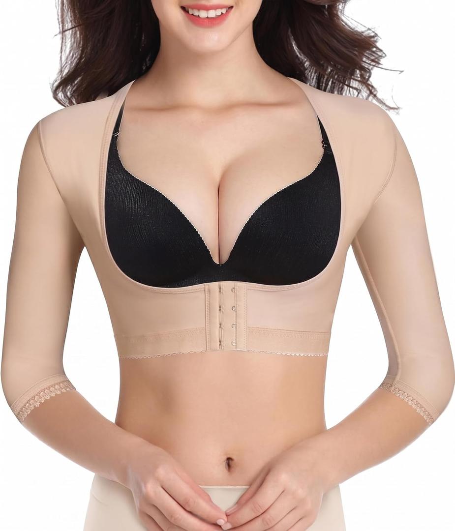 BRABIC Upper Arm Shaper Post Surgical Slimmer Compression Sleeves Posture Corrector Tops Shapewear for Women (Beige) S