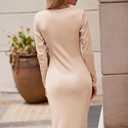 PRETTYGARDEN Women's Long Sleeve Midi Bodycon Dresses Casual Crewneck Cut Out Ribbed Knit Fitted Pencil Dress (X-Large, Apricot)