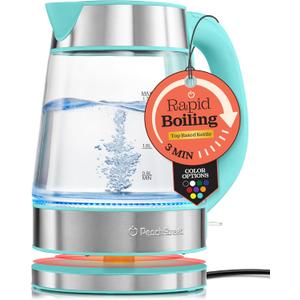 Speed-Boil Water Electric Kettle, 1.7L 1500W, Coffee & Tea Kettle Borosilicate Glass, Water Boiler, Auto Shut-Off, Cool Touch Handle, Base Detachable, LED. 360° Rotation, Boil Dry Protection (Aqua)
