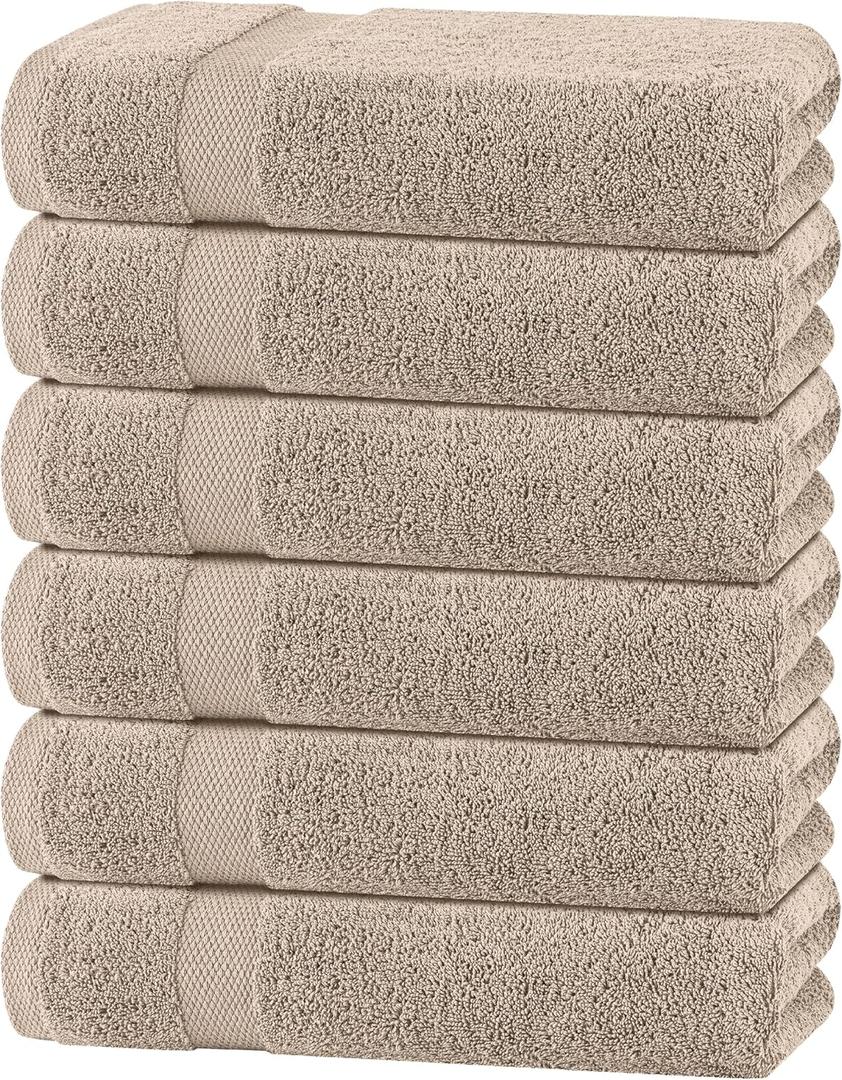 White Classic Wealuxe Taupe Bath Towels 24x50 Inch, Cotton Towel Set for Bathroom, Hotel, Gym, Spa, Soft Extra Absorbent Quick Dry 6 Pack