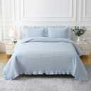 Light Blue White Ruffle Gingham Quilt Set Queen Size with 2 Pillow Shams, 100% Washed Cotton Yarn-Dyed Quited Bedspread Farmhouse Bedding Set (Light Blue, Queen) | Ruffle quilt, Gingham quilt, 100% washed cotton