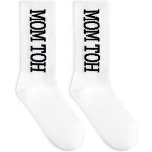 Hot Mom Themed Socks Crew Socks for Women Size 6-10, Cotton Blend Striped Athletic Style Funny New Moms Gifts Expecting Moms Pregnancy Gifts for Mother's Day Mom Birthday Present (White)