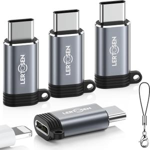 4 Pack Lightning to USB C Adapter for iPhone 15/16 Pro Max/Plus,Samsung S24,iPad Air,Fast Charging & Data Transfer,Type C Charger Connector Cable,Not for Audio/Headphone/OTG,for iPhone 16/15 Charger (4 Pack, Grey)