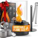 Flammtal Tabletop Fire Pit [4h Burning Time] - Indoor & Outdoor - Ethanol Table Top Fire Bowl with Black & White Stones - Portable Fire Pit with 2 Combustion Chambers