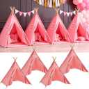 4 Pack Teepee Tent for Kids Slumber Party, Cotton Playhouse Tipi Sleepover Tent with Pompom & Lights for Girls & Boys Movie Night Birthday Party Supplies, 17 inches x 7 inches x 8 inches