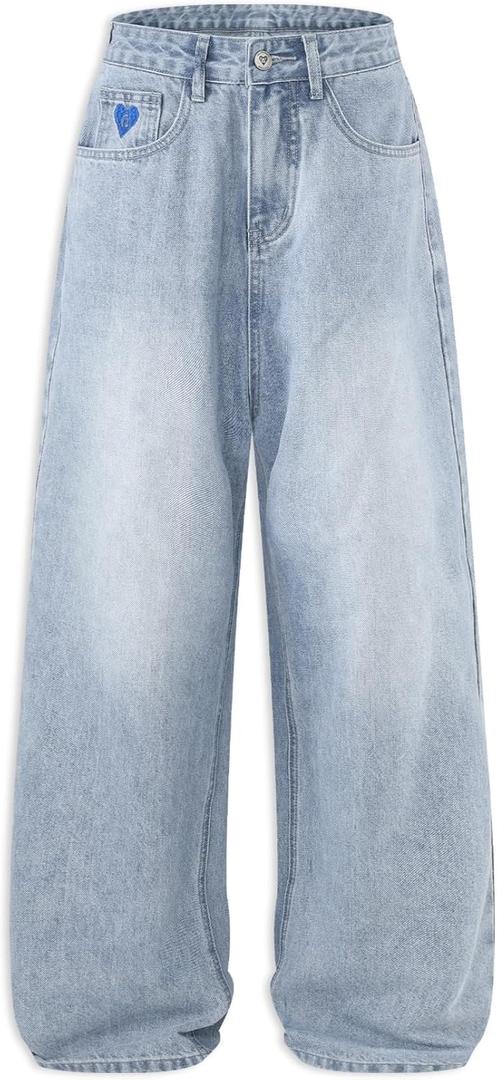 Aelfric Eden Wide Leg Jeans for Women Straight High Waisted Casual Loose Washed Y2K Baggy Boyfriend Jeans Denim Pants (30, Light Blue)