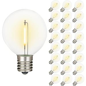 Novelty Lights 25 Pack Warm White G50 LED Filament String Light Bulbs, E17/C9 Intermediate Base, 7 Watt Equivalent, Shatterproof Replacement Bulbs for Patios, Canopy Lighting