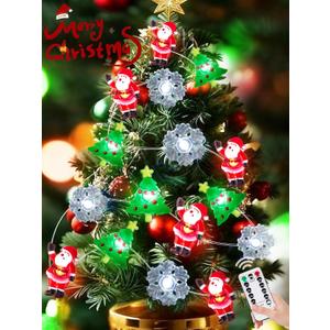 Christmas String Lights Decoration, 10ft 30LED Christmas Tree Santa Snowflake Fairy Lights Battery Operated with Remote, 8 Modes & Timer, Twinkle Light for Xmas Tree Party Indoor Outdoor Decoration (Red Green White)
