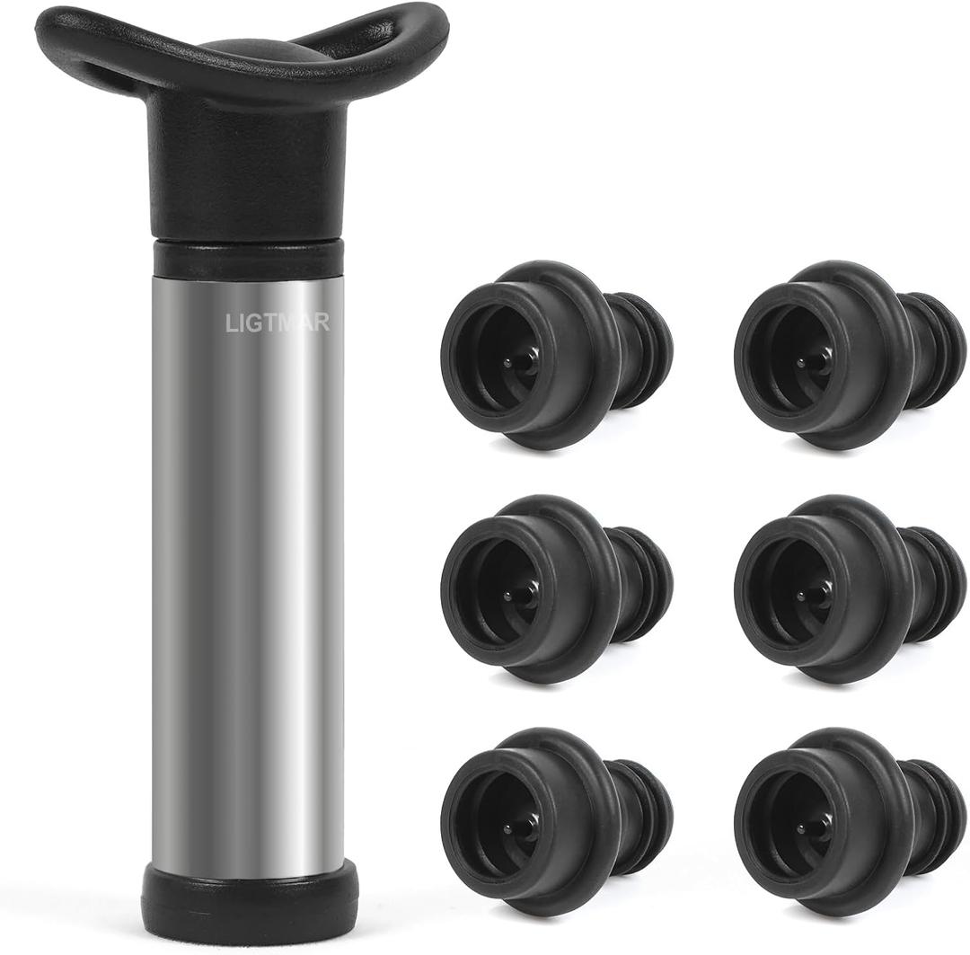 Upgraded LIGTMAR Wine Saver Pump with 6 Vacuum Wine Stoppers, Wine Bottle Preserver Keep Wine Fresh, Food Grade Silicone Wine Corks Fit Any Wine Bottles